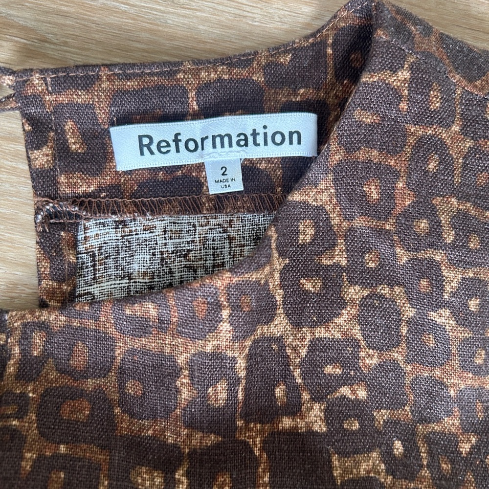 Reformation Brown Animal Print Blouse